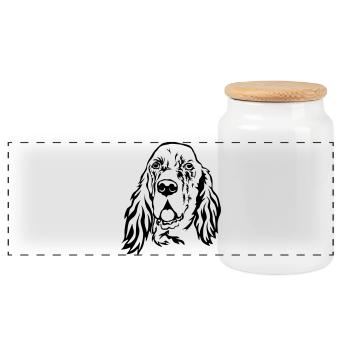 English setter head - Panoramic Cookie Jar with Wooden Lid - white - Front