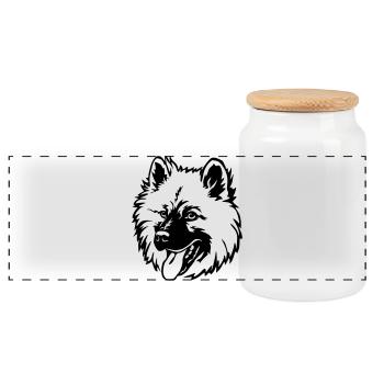 Eurasier head - Panoramic Cookie Jar with Wooden Lid - white - Front