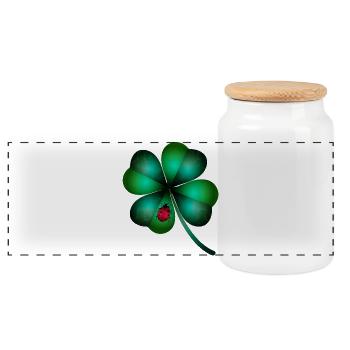 dark green four-leaf clover ladybug - Panoramic Cookie Jar with Wooden Lid - white - Front