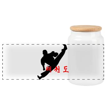 Taekwondo logo jumped kick Korean - Panoramic Cookie Jar with Wooden Lid - white - Front