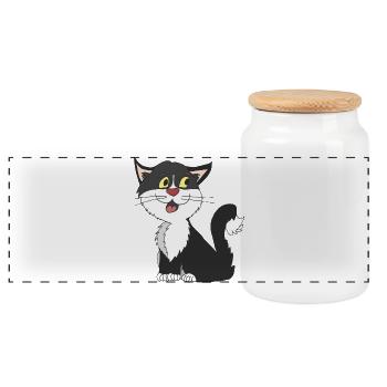 cat black white - Panoramic Cookie Jar with Wooden Lid - white - Front