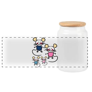 Family with two children - Panoramic Cookie Jar with Wooden Lid - white - Front