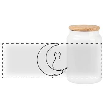 Chat de lune - Boîte à biscuits avec couvercle en bois - blanc - Devant