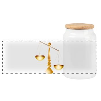 two scales on a beam with stand - Panoramic Cookie Jar with Wooden Lid - white - Front
