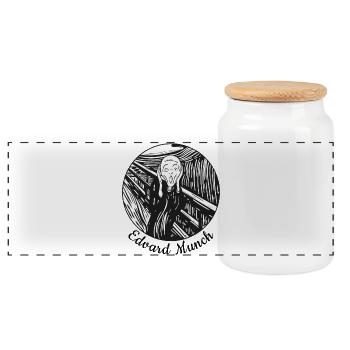 the tshirt cry - Panoramic Cookie Jar with Wooden Lid - white - Front