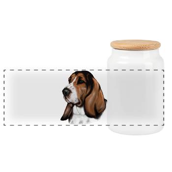 Basset Portrait - Panorama Keksdose mit Holzdeckel - Weiß - Vorne