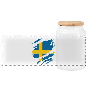 Drapeau de la Suède Fan de drapeau Sverige rayures de fan - Boîte à biscuits avec couvercle en bois - blanc - Devant