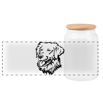Golden Retriever Head - Panoramic Cookie Jar with Wooden Lid - white - Front