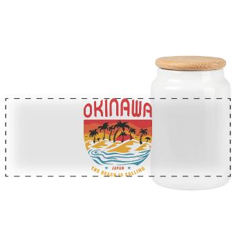 Okinawa japan beach design - Panoramic Cookie Jar with Wooden Lid - white - Front