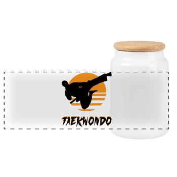 Taekwondo - Panoramic Cookie Jar with Wooden Lid - white - Front