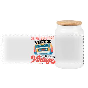Je ne suis pas Vintage Cassette - Boîte à biscuits avec couvercle en bois - blanc - Devant