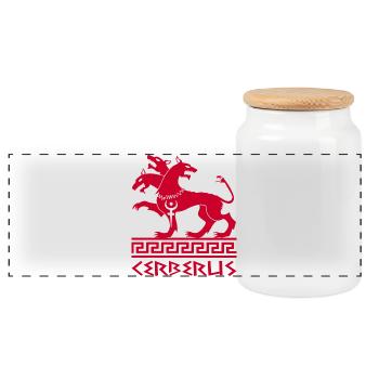 Chien cerbère rouge - Boîte à biscuits avec couvercle en bois - blanc - Devant