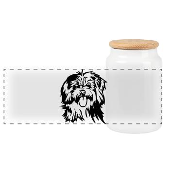 Tête de Berger des Pyrénées - Boîte à biscuits avec couvercle en bois - blanc - Devant