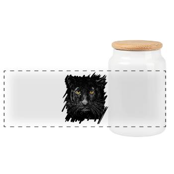 Black panther - Panoramic Cookie Jar with Wooden Lid - white - Front