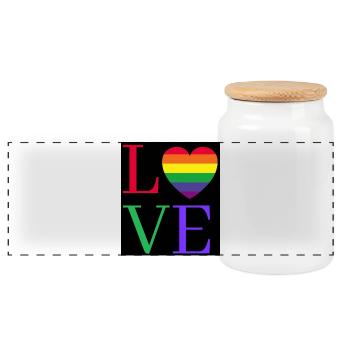 Rainbow Love Heart Pride Sticker - Panorama Keksdose mit Holzdeckel - Weiß - Vorne