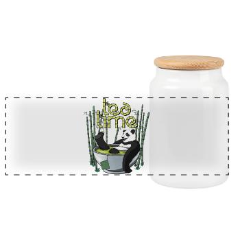 Tea Time - The Panda's Tea Moment - Panoramic Cookie Jar with Wooden Lid - white - Front