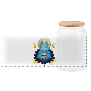 Blue Ink Spirits - Lunar Witch And Skull Wolf - Panoramic Cookie Jar with Wooden Lid - white - Front