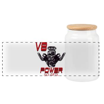 V8 Puissance si excitée - Boîte à biscuits avec couvercle en bois - blanc - Devant