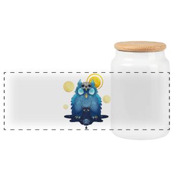 Blue Ink Spirits - Hibou Gardien et Chaton Noir - Boîte à biscuits avec couvercle en bois - blanc - Devant