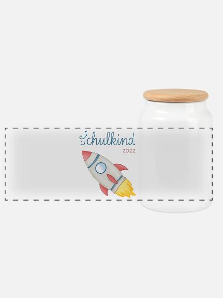 Schoolchild 2022 Rocket - Panoramic Cookie Jar with Wooden Lid - white