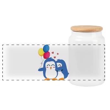 Pinguine mit Luftballons - Panorama Keksdose mit Holzdeckel - Weiß - Vorne