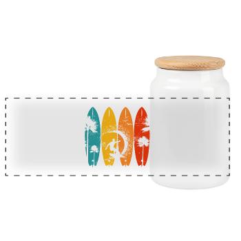 Quatre planches surfeuses tropicales - Boîte à biscuits avec couvercle en bois - blanc - Devant