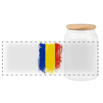 Rumänien Pinselstrich Flagge - Panorama Keksdose mit Holzdeckel - Weiß - Vorne