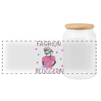 Girl,Blogger, Fashion - Panoramic Cookie Jar with Wooden Lid - white - Front