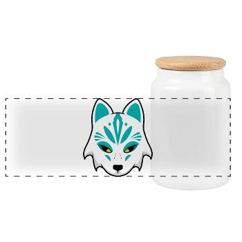Teal Wolf Maske - Panorama Keksdose mit Holzdeckel - Weiß - Vorne