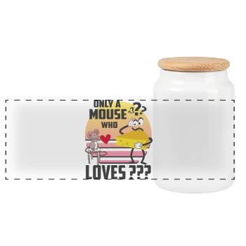 Just a mouse that loves cheese - Panoramic Cookie Jar with Wooden Lid - white - Front