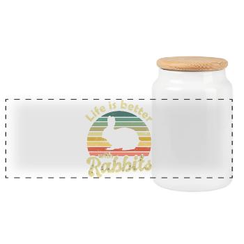 Rabbit Rabbit - Panoramic Cookie Jar with Wooden Lid - white - Front