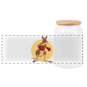 Kangaroo boxer - Panoramic Cookie Jar with Wooden Lid - white - Front