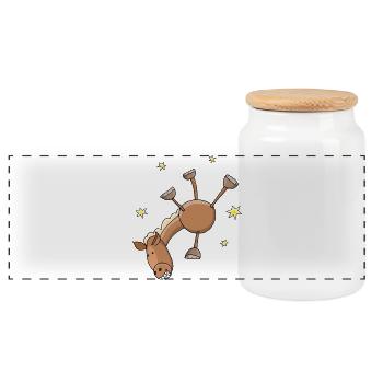 Horse makes handstand Finally birthday - Panoramic Cookie Jar with Wooden Lid - white - Front