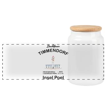 Leuchtfeuer Timmendorf Insel Poel, deutsche Ostsee - Panorama Keksdose mit Holzdeckel - Weiß - Vorne
