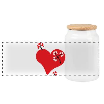 Heart and Flowers - Traditional Romanian pattern - Panoramic Cookie Jar with Wooden Lid - white - Front
