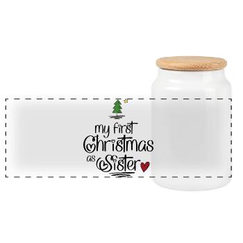 Mon premier Noël en tant que sœur - Boîte à biscuits avec couvercle en bois - blanc - Devant