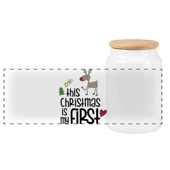 Motif de Noël de renne ludique - Boîte à biscuits avec couvercle en bois - blanc - Devant