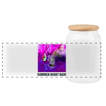 Summer NightRain Abstract - Panoramic Cookie Jar with Wooden Lid - white - Front