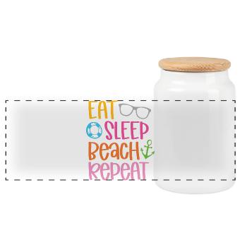 Manger dormir sur la plage répéter - Boîte à biscuits avec couvercle en bois - blanc - Devant