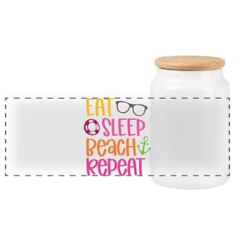 Manger dormir sur la plage répéter - Boîte à biscuits avec couvercle en bois - blanc - Devant