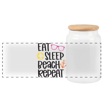 Manger dormir sur la plage répéter - Boîte à biscuits avec couvercle en bois - blanc - Devant