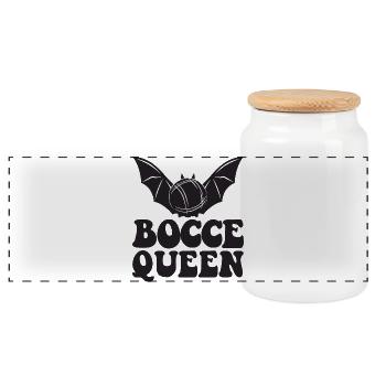 Bocce Queen Boules Ball Halloween Costume Boule - Panoramic Cookie Jar with Wooden Lid - white - Front
