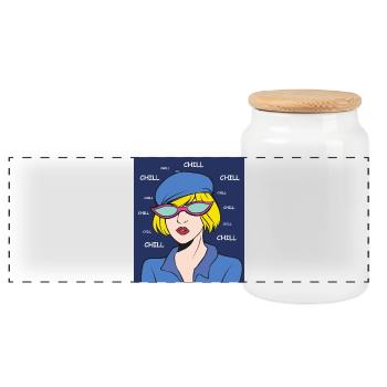 Chill Pop Art Dame - Panorama Keksdose mit Holzdeckel - Weiß - Vorne