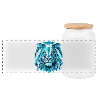 Tête de Lion Bleu - Signe du zodiaque Lion - Boîte à biscuits avec couvercle en bois - blanc - Devant