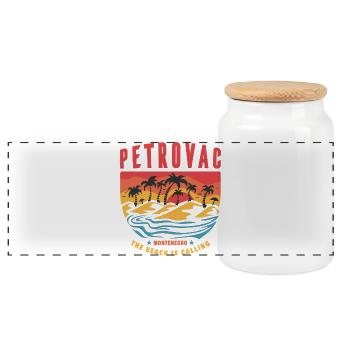 Petrovac Montenegro Strand Design - Panorama Keksdose mit Holzdeckel - Weiß - Vorne
