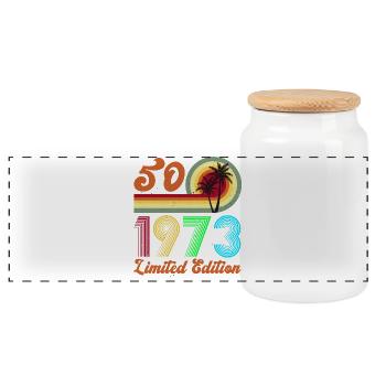 1973 Birthday Retro Vintage Born in 1973 - Panoramic Cookie Jar with Wooden Lid - white - Front