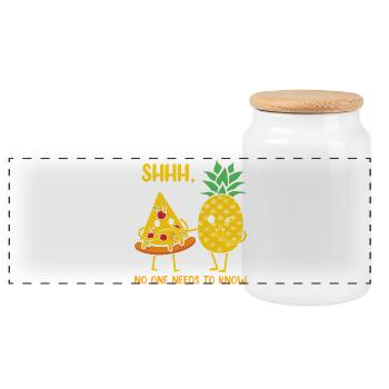 Pineapple Pizza Hawaii Pizza funny funny - Panoramic Cookie Jar with Wooden Lid - white - Front