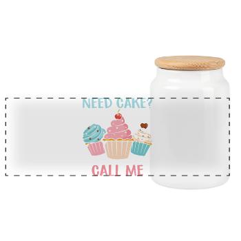 Brauchst du einen Keks? Ruf mich an – Muffin Humor - Panorama Keksdose mit Holzdeckel - Weiß - Vorne
