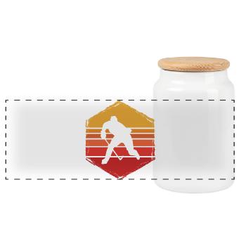 Eishockey - Panoramic Cookie Jar with Wooden Lid - white - Front