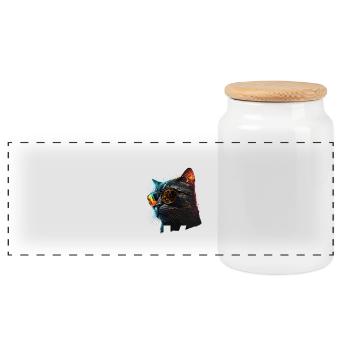 Chat neon lunettes arcenciel - Boîte à biscuits avec couvercle en bois - blanc - Devant